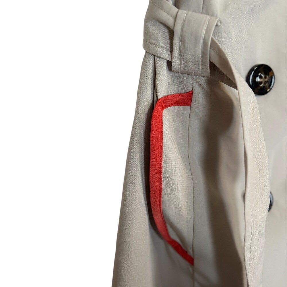 Braetan Gray Trench Coat Red Trim Belted Double Breasted Women’s Small - Picture 6 of 15